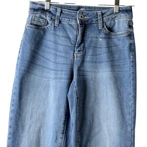 St. John's Bay Jeans Denim Womens 4 Blue Eyelet Scallop Hem Cropped Straight Leg